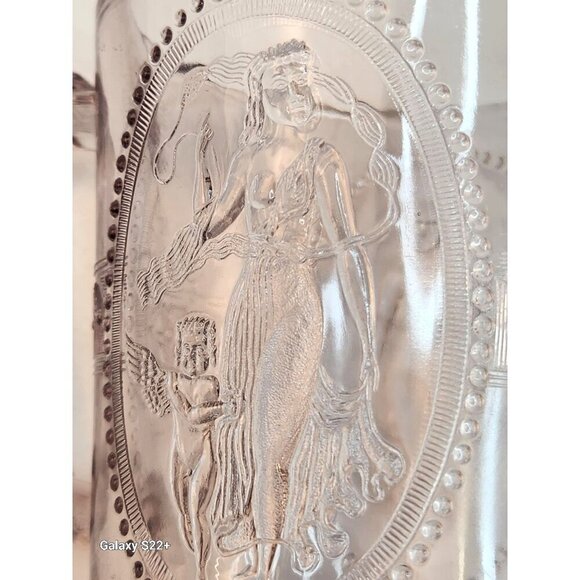 Antique Clear Glass Victorian Style Pitcher With Embossed Greek Mythology Design - Picture 4 of 16